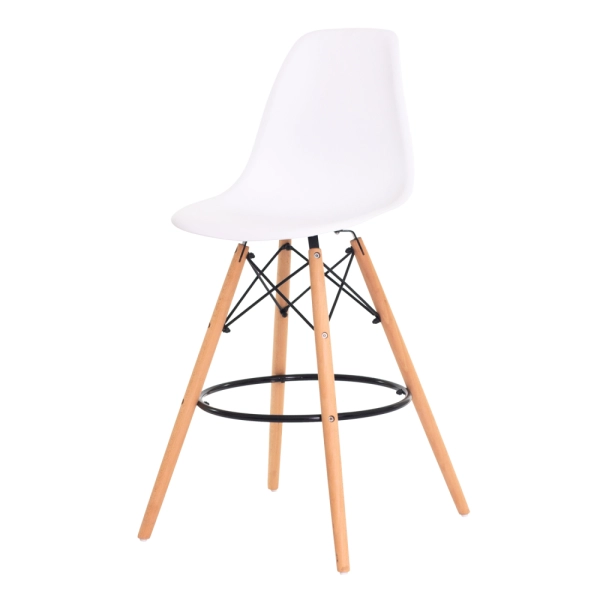 Banqueta Alta Eiffel Eames Branca Base Madeira Cozinha Bar Bistrô Bancada