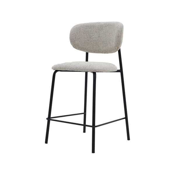 Banqueta Alta Manuela Estofada Cinza Base Reforçada em Aço WAW Design