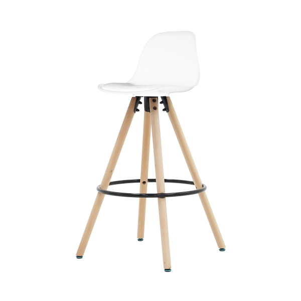 Banqueta Saarinen Alta Branca 94cm Assento Estofado com Base de Madeira
