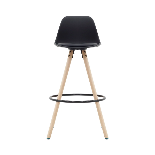 Banqueta Saarinen Alta Preta 94cm Assento Estofado com Base de Madeira