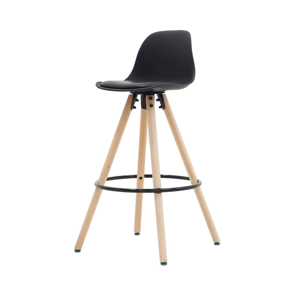 Banqueta Saarinen Alta Preta 94cm Assento Estofado com Base de Madeira