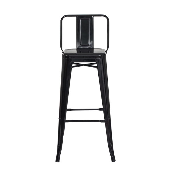 Banqueta Tolix Iron com Encosto Preto Brilhante Industrial Aço Cozinha Bar Bistrô Bancada