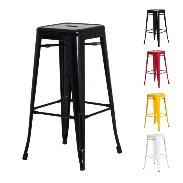 Banqueta Tolix Iron Design Industrial Preta 76 cm Aço Cozinha Bar Bistrô Bancada