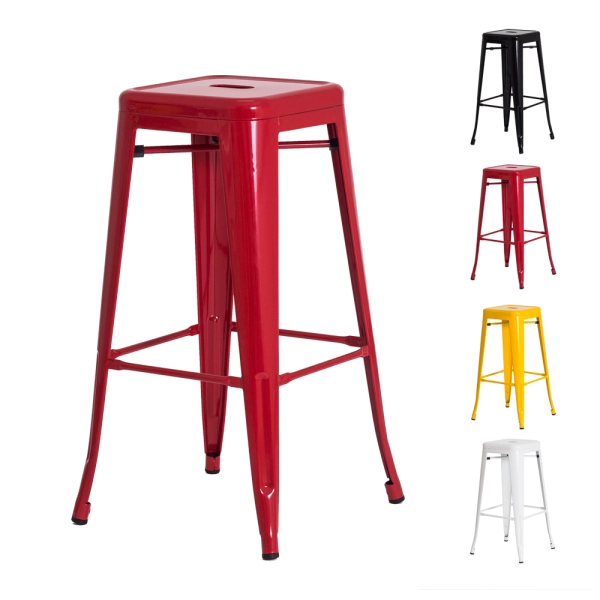 Banqueta Tolix Iron Design Industrial Vermelha 76 cm Aço Cozinha Bar Bistrô Bancada