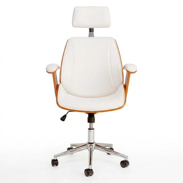 Cadeira De Escritório Presidente Lisboa Cor Branca Com Estofado Em Couro Sintético E Madeira Premium
