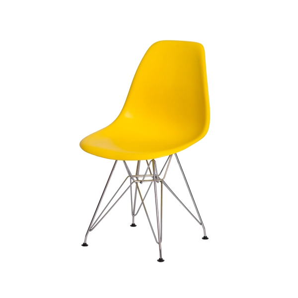 Cadeira Eiffel Eames Amarela Base Cromada Sala Cozinha Jantar