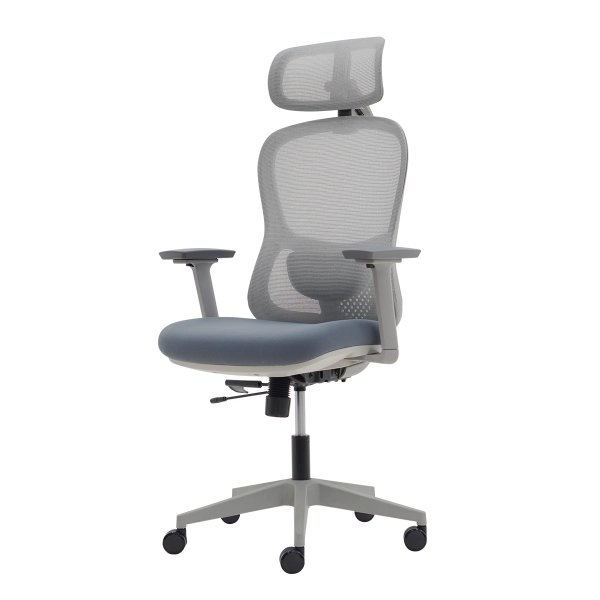 Cadeira Ergonômica NR 17 Presidente Prime Cinza Encosto Mesh Apoio de Cabeça e Braços Ajustáveis