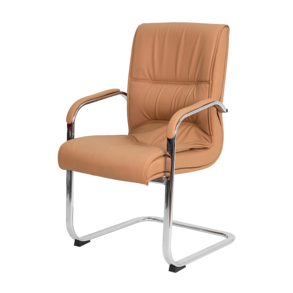 Cadeira Escritório Interlocutor Big Fixa Caramelo Base Cromada