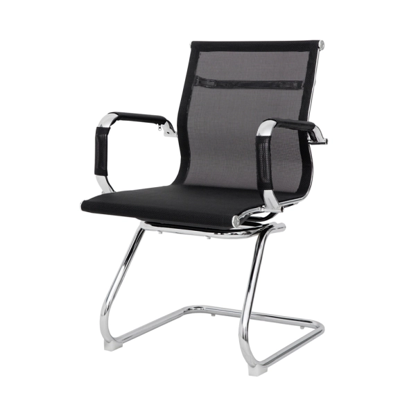 Cadeira Escritório Mesh Fixa Preta Base Cromada - WAW Design