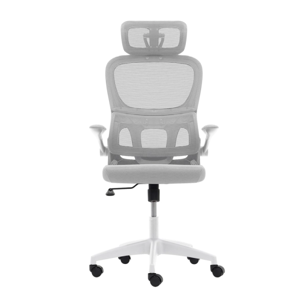 Cadeira Escritório Ergonômica Cinza Com Suporte Lombar Estofado E Apoio de Cabeça