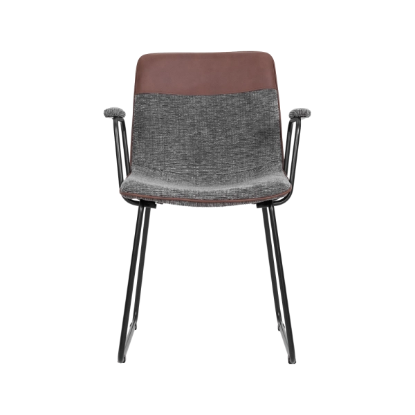 Cadeira Linea Contemporânea Tecido e Couro Sintético Marrom Waw design