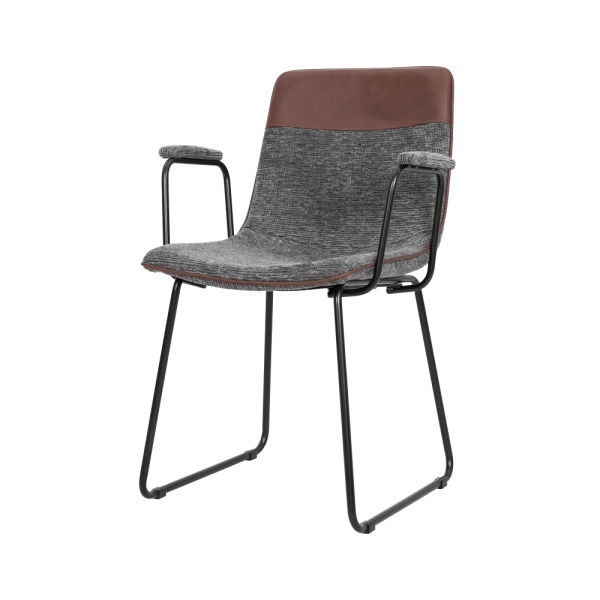Cadeira Linea Contemporânea Tecido e Couro Sintético Marrom Waw design