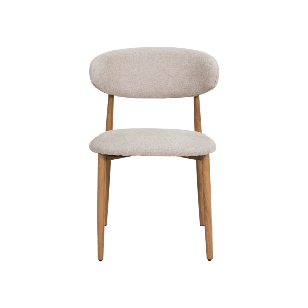 Cadeira Lucy Com Estofado em Linho Bege e Estrutura Metálica para Ambientes Clássicos e Modernos