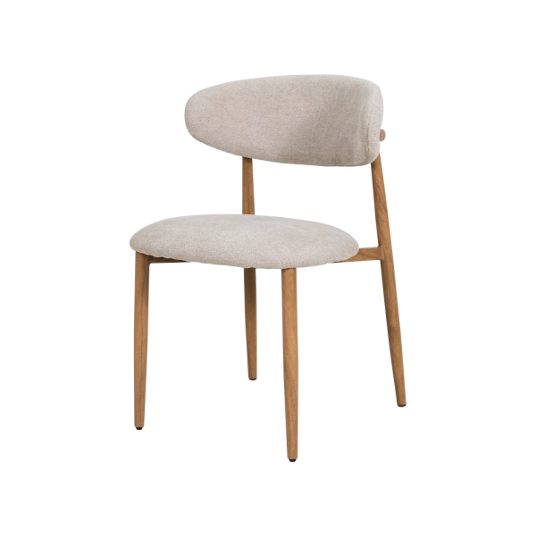 Cadeira Lucy Com Estofado em Linho Bege e Estrutura Metálica para Ambientes Clássicos e Modernos