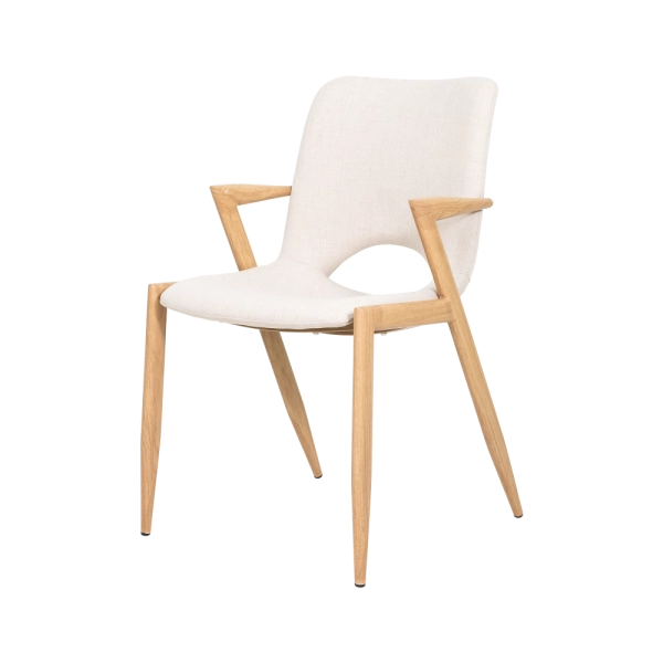Cadeira Riviera Cinza Claro com Braço Madeira Moderna Waw design