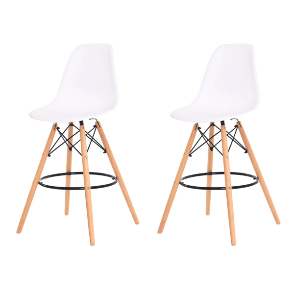 Kit 2 Banquetas Alta Eiffel Eames Branca Base Madeira Cozinha Bar Bistrô Bancada