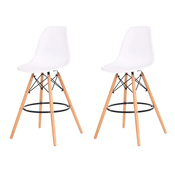 Kit 2 Banquetas Alta Eiffel Eames Branca Base Madeira Cozinha Bar Bistrô Bancada
