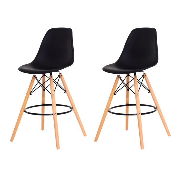 Kit 2 Banquetas Alta Eiffel Eames Preta Base Madeira Cozinha Bar Bistrô Bancada