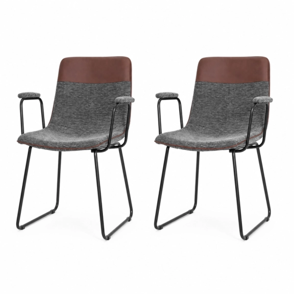Kit 2 Cadeira Linea Contemporânea Tecido e Couro Sintético Marrom Waw design