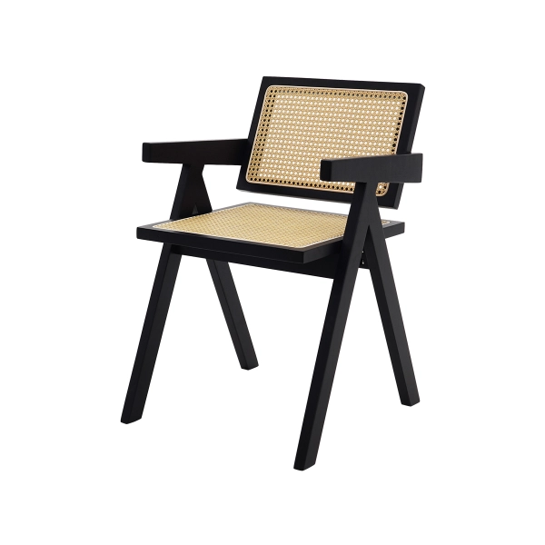 Kit 2 Cadeiras Com Assento Encosto Rattan Base Madeira Preta