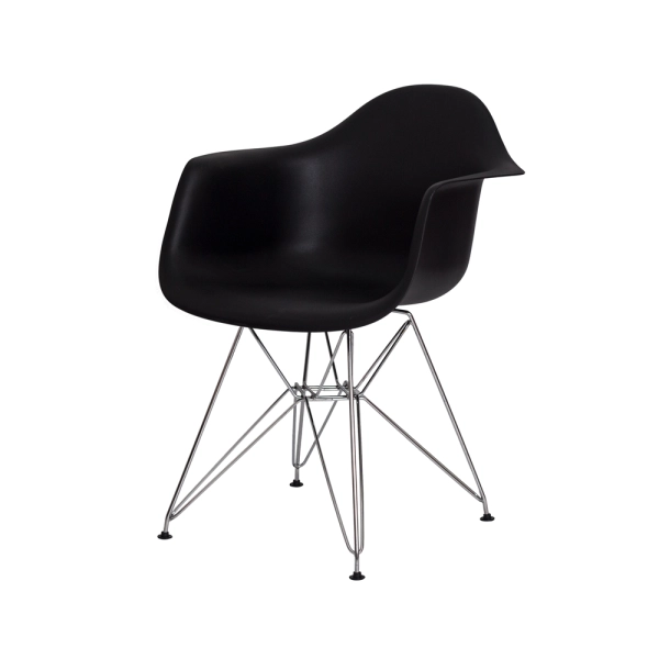 Kit 2 Cadeiras Eiffel Eames c/ Braço Base Cromada Preta