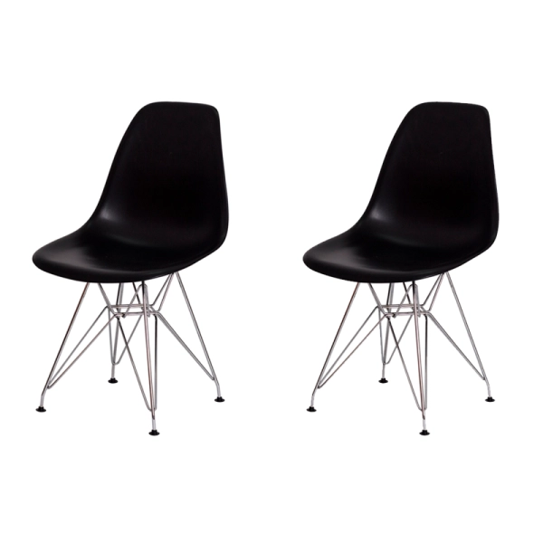 Kit 2 Cadeiras Eiffel Eames Preta Base Cromada Sala Cozinha Jantar