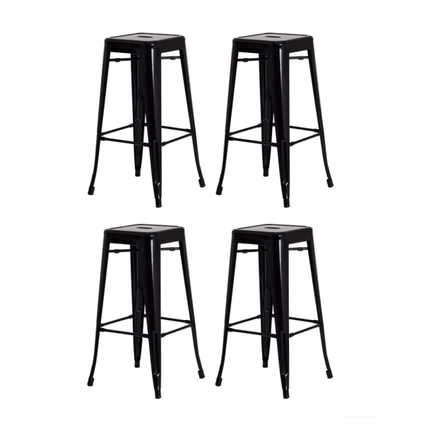 Kit 4 Banquetas Tolix Iron Design Industrial Preta 76 cm Aço Cozinha Bar Bistrô Bancada