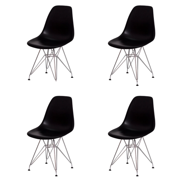 Kit 4 Cadeiras Eiffel Eames Preta Base Cromada Sala Cozinha Jantar