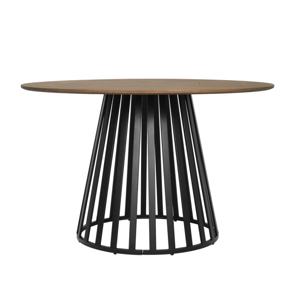Mesa de Centro Cone Base Metálica Preta Tampo Amadeirado 120cm