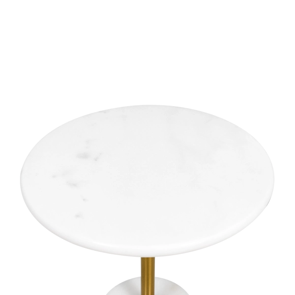 Mesa De Centro Marmore Branco Base Metal Dourado