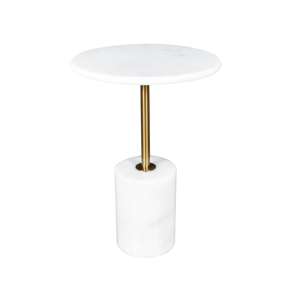 Mesa De Centro Marmore Branco Base Metal Dourado