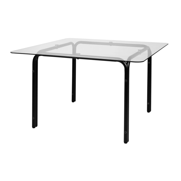 Mesa De Jantar Quadrada Vetro Base Metálica Vidro Temperado Waw design