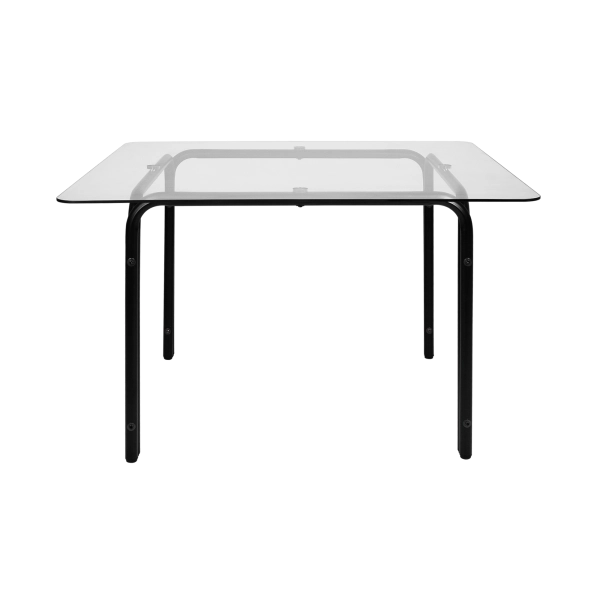 Mesa De Jantar Quadrada Vetro Base Metálica Vidro Temperado Waw design