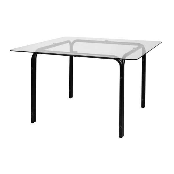 Mesa De Jantar Quadrada Vetro Base Metálica Vidro Temperado Waw design