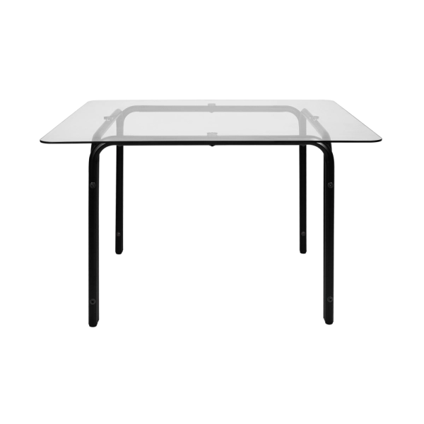 Mesa De Jantar Quadrada Vetro Base Metálica Vidro Temperado Waw design