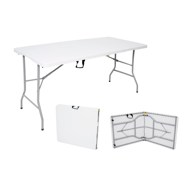 Mesa Dobrável Tipo Maleta Prática e Durável 180x70cm Branca - WAW Design